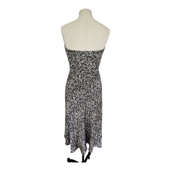 Banana Republic 100% Silk Strapless Dress Size 8 Black White Print Handkerchief - Picture 3 of 8